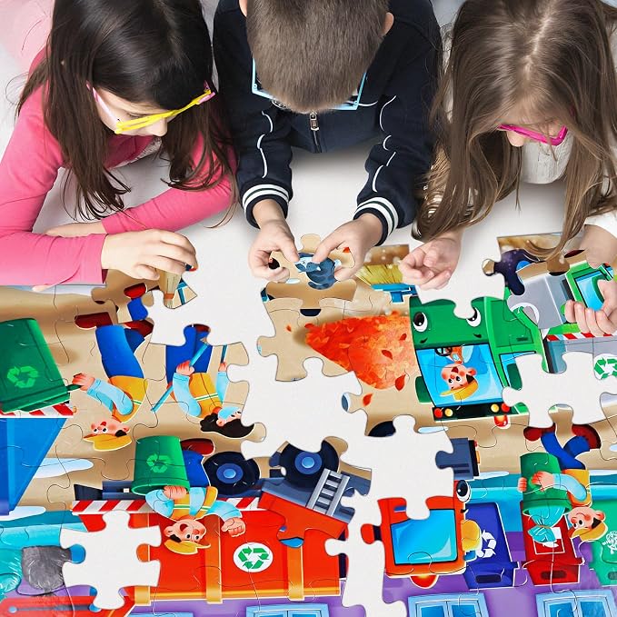 Jumbo Floor Puzzle for Kids,48 Piece Garbage Truck Jigsaw Puzzle Ages 3-8 | Recycling Trash Truck Vehicle,Extra-thick Cardboard,35x24 in Completed,Preschool Learning Toy Gift for Boys and Girls