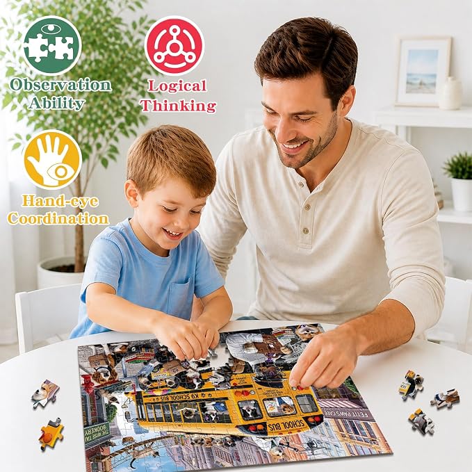Puzzles for Kids Ages 6-8 8-10 200 Piece Puzzles Colorful Bus Dog Puzzle | 200 Piece for Learning Educational Puzzles .Puzzles for 6 7 8 9 10 11 12 years old boys and girls.Learning Puzzle Toy