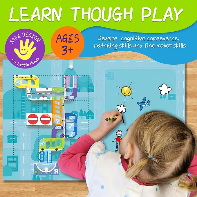Marble Run for Kids, Vertical Magnetic Marble Maze Track with Doodle Board & Residue-Free Nano-Adhesive, STEM Explorers Brain Teaser Toy for Boys Girls Ages 3-12, Creative Thinking Games Gifts | Explorers Brain Teaser Toy with Doodle Board & Residue-Fr...