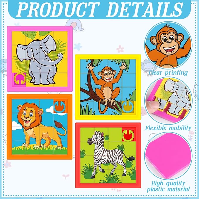 Simgoing 24 Pcs Animals Slide Puzzle for Kids Fun Brain Teaser Toys Games Develops Student Cognitive Problem Skills Small Sliding Puzzle for Back to School Gift Classroom Home Vbs Party Learning