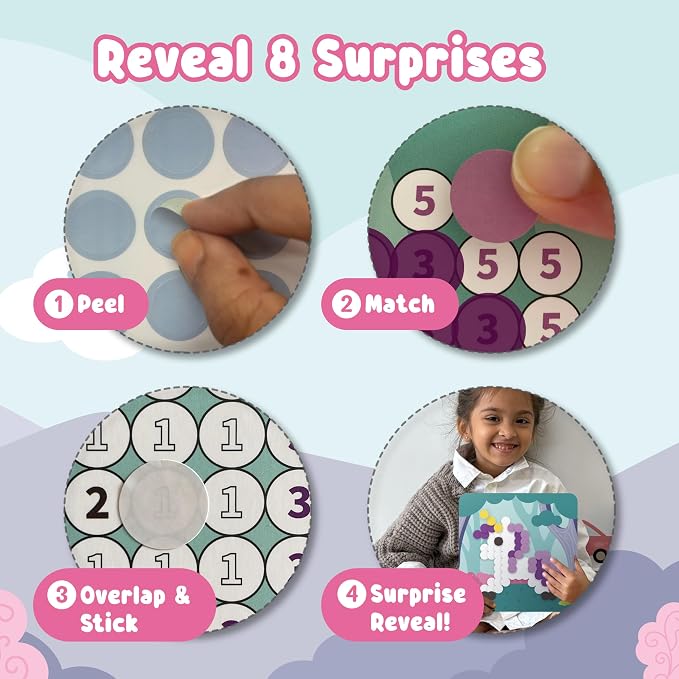 BINCA Dotties Dot Art Activity Kit, 1500+ Stickers, 8 Unicorns & Princesses Mess-Free Activities, DIY Dot Sticker Art, Kids Travel Activities, Gifts for Girls Ages 4,5,6,7