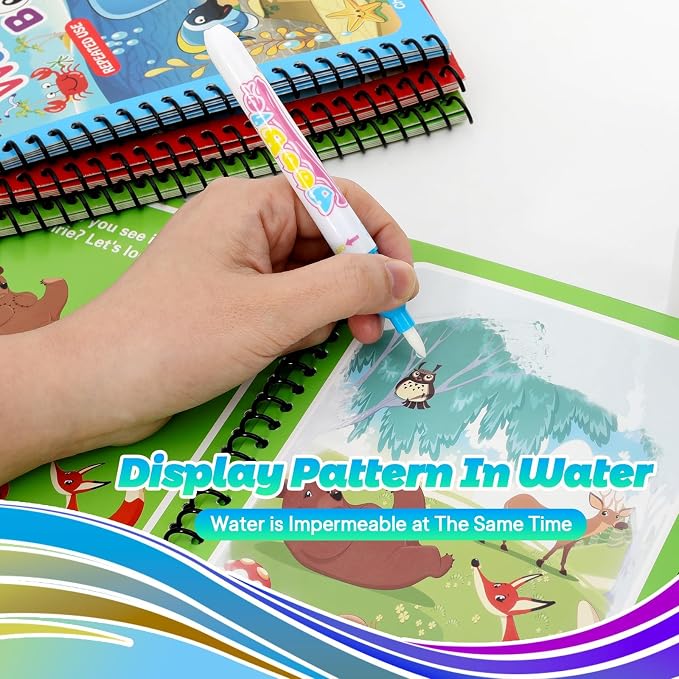 8 Pack Reusable Water Coloring Books for Toddlers, Paint with Water Books,Mess-Free Coloring Book, Portable Educational Doodle Drawing Toy, Improving Children's Imagination, Color Perception