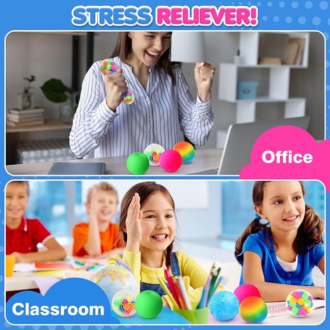 Fidget Sensory Toys Stress Balls: 12 Pack Squishy Stress Balls for Kids | Hand Therapy Sensory Ball with Nervousness Pressure Relief - Squeeze Stress Toys Bulk - Classroom Prize Gift for Student