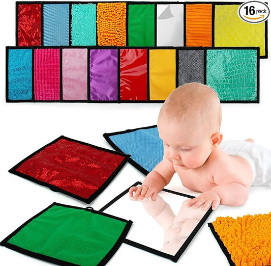 16 Set Sensory Mini Mats Assorted Textured Sensory Floor Tiles Sensory Wall | Early Sensory Exercise Sensory Mats Sensory Toys for Autistic Children Kids Baby Toddler Fidgeting Activity