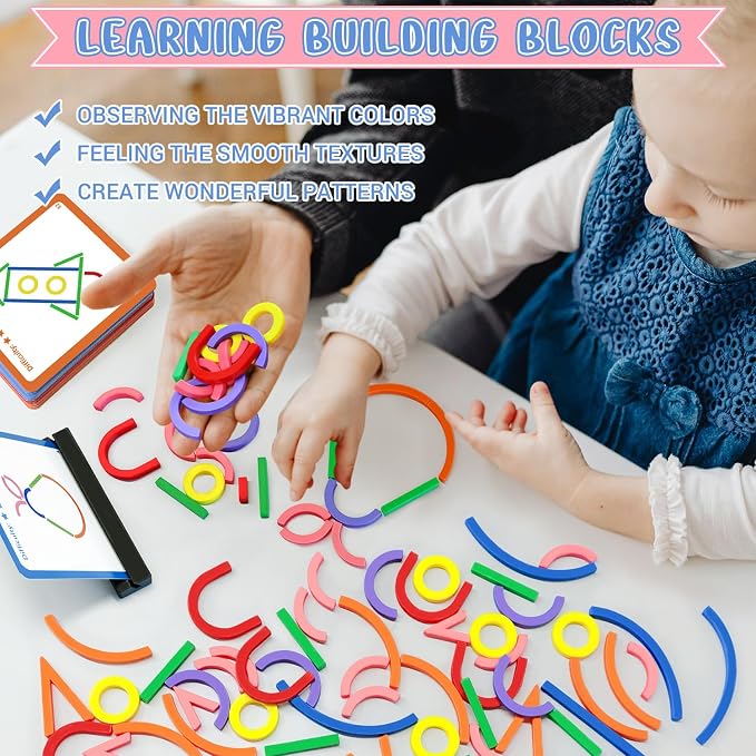 Pattern Blocks Puzzle STEM Toys for Creative Learning Sticks Shape Building Blocks Educational Resources Brain Teaser Montessori Toys (176PCS)