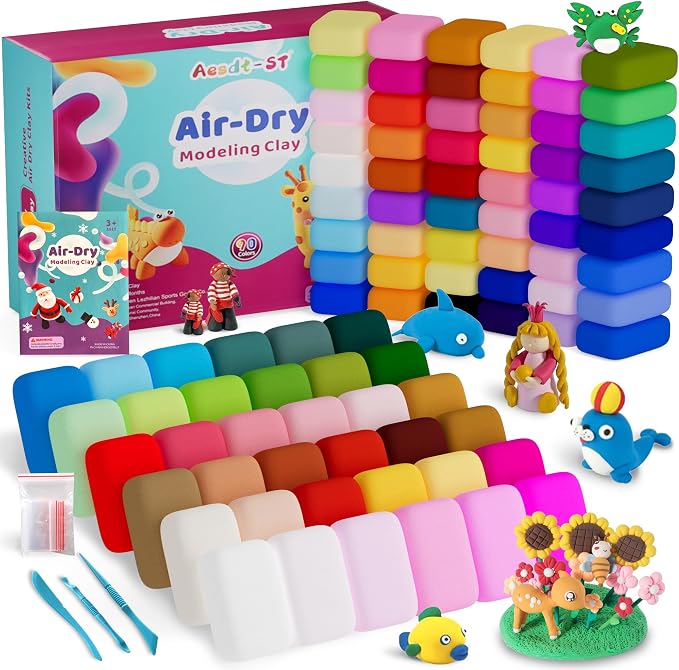 Aestd-ST Air Dry Clay 90 Colors, Modeling Clay for Kids, DIY Magic Clay | Molding Clay Kit, 4 Sculpting Tools, Resealable bags, Non-Sticky Soft, Super Light, Arts & Crafts Gift for Boys Girls Kids
