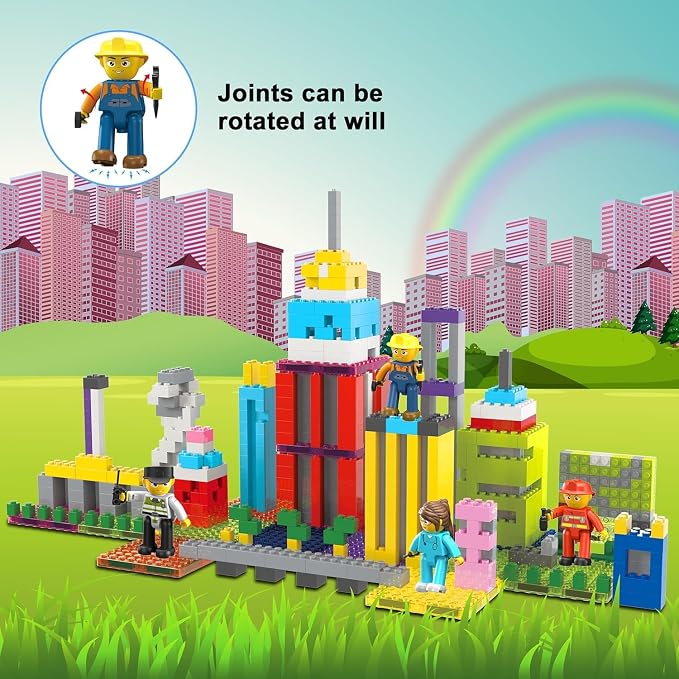 Picasso Toys Magnetic Character Action Figures 4 Piece for Building Block Tile Toddler Toy Set Magnet Expansion Pack Age 3 and up Fireman, Nurse, Police, Constructions Learning Pretend Playset PTA17