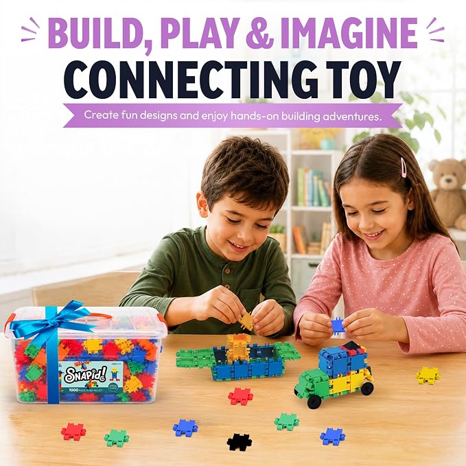 Snapid Building Bricks 1000 Pcs Connecting Toy - Strong Durable Colorful Block Set w Storage, Interlinking Construction Blocks for Kids - STEM Development, Creativity and Educational Children Toys, 4+