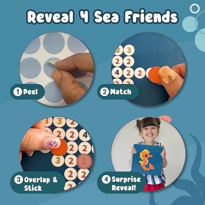 BINCA Dotties Dot Art Activity Kit, 750+ Stickers, Underwater Animals Mess-Free Activities, DIY Dot Sticker Art, Kids Travel Activities, Gifts for Boys & Girls Ages 4,5,6
