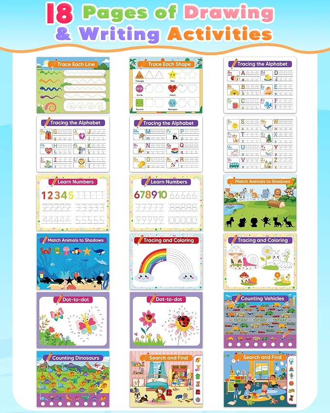 Toddler Busy Book, Montessori Educational Toys for 3 4 5 Year Old Gifts | Learning Toy, Preschool Kindergarten Workbooks, Tracing Coloring Activity Books for Kids Ages 3-5, Car Airplane Travel Toys