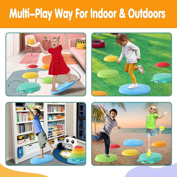 HAPATOYS Balance Board & Stepping Stones for Kids - 2-in-1 No-Slip Turtle Stepping Stones and Balance Board for Toddler Balance & Obstacle Course, for 3 4 5 6 Year Old Kid Indoor & Outdoor Play