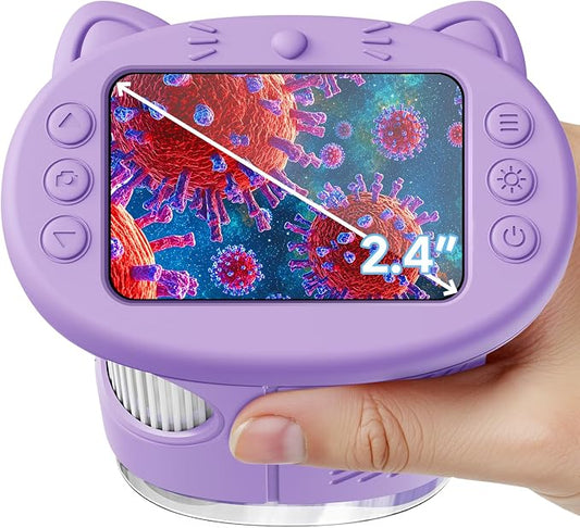 Microscope for Kids, 2.4 Inch Digital Microscope with 1000X Magnification, Handheld Camera Mini Pocket Magnifying Glass, Educational Birthday Gifts Toys for Ages 3+, Purple