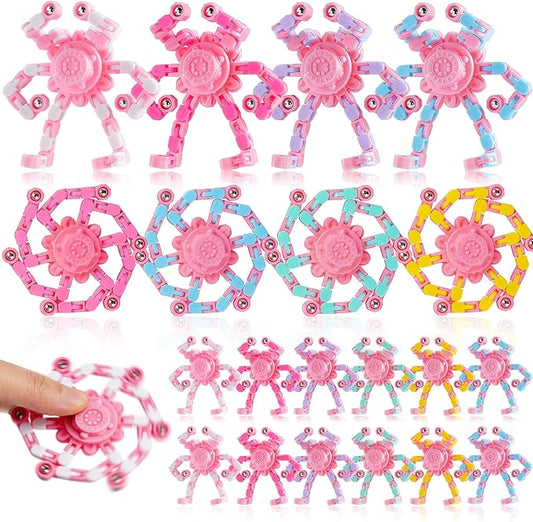 24PCS Pink Transformable Fidget Spinners,Sensory Bulk Robot Fidget Stress Relief Toys for Girls,Bulk Sensory Fidget Stress Relief Toys for Girls