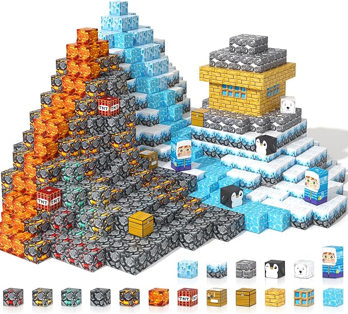 110PCS Large Magnetic Blocks Ice Fire World Magnet Building Toys for Kids | Magnet Building Cubes, STEM Sensory Toys, Christmas Easter Gifts for Boys & Girls, Outdoor Kids Toys for Age 3+