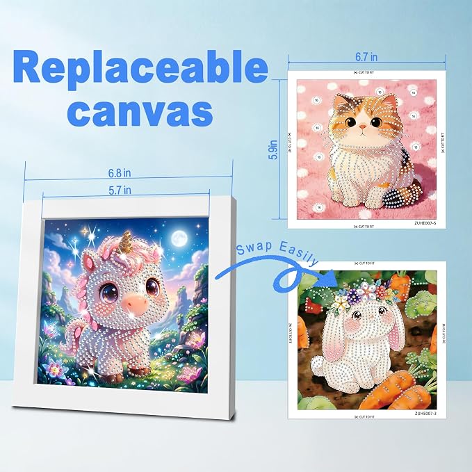 DOZEEZOP 12-Pack Small Diamond Art Kits for Kids 6-12, Land-Animals 7"x7" | 5D Diamond Painting, Partial Round & Special Drills, Desktop & Wall Decor, Beginner DIY Craft, Stress Relief Gift
