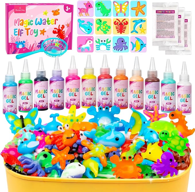 Magic Elf Toy, Aqua Fairy Water Gel Kit for Kids, Summer Party Favors Gifts | 12 Gels & 12 Molds - Water Pets Sensory Craft Kit - DIY Squishy Maker Set - Gifts for Boys & Girls Birthday Family School
