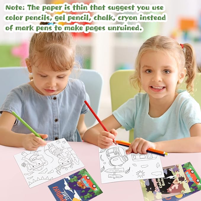 Dvbonike 48Pcs Camping Coloring Books - Including Tent Camping Light Forest Bear Rabbit DIY Art Drawing Patterns Summer Birthday Party Favors Gifts Home School Activity Supplies for Kids Boys Girls