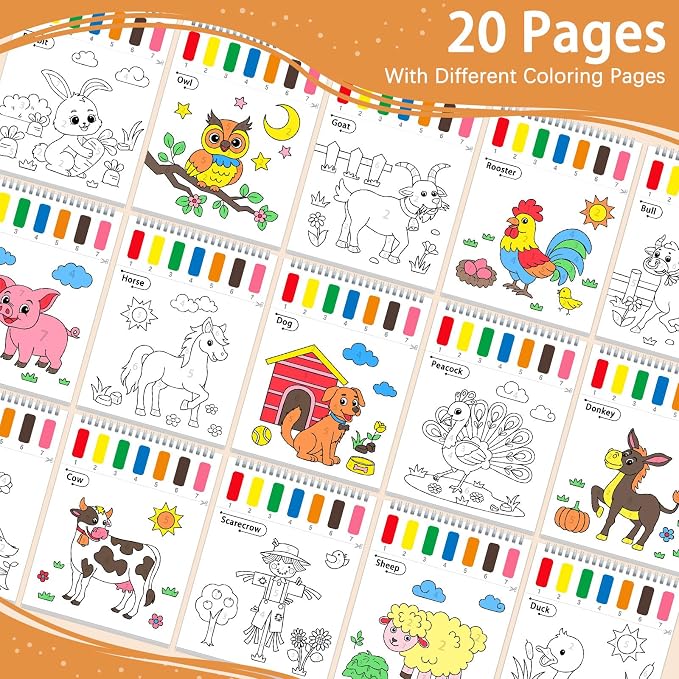 SOCOLER Paint with Water Coloring Books for Toddlers, Farm Theme Mess Free Watercolor Painting Papers for Kids Water Color Paint Kit Art Craft Gift for Ages 1-3, 4-8