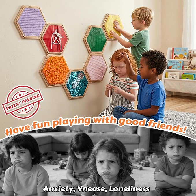 24-Piece Wooden Sensory Wall Panels for Kids with Replaceable Texture Pads | Modular Tactile Activity Boards with Texture Pads,Wall Toys for Fine Motor Skills & Sensory Exploration,for Daycare & Home