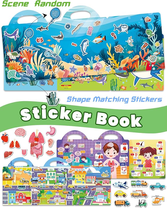 Walenced Reusable Sticker Book for Toddlers, Stickers for Kids, Toddler Toy | Toddler Craft Activities, Toddler Travel Toys, Boy Girl Birthday Gifts, Airplane Travel & Road Trip Essentials Kids