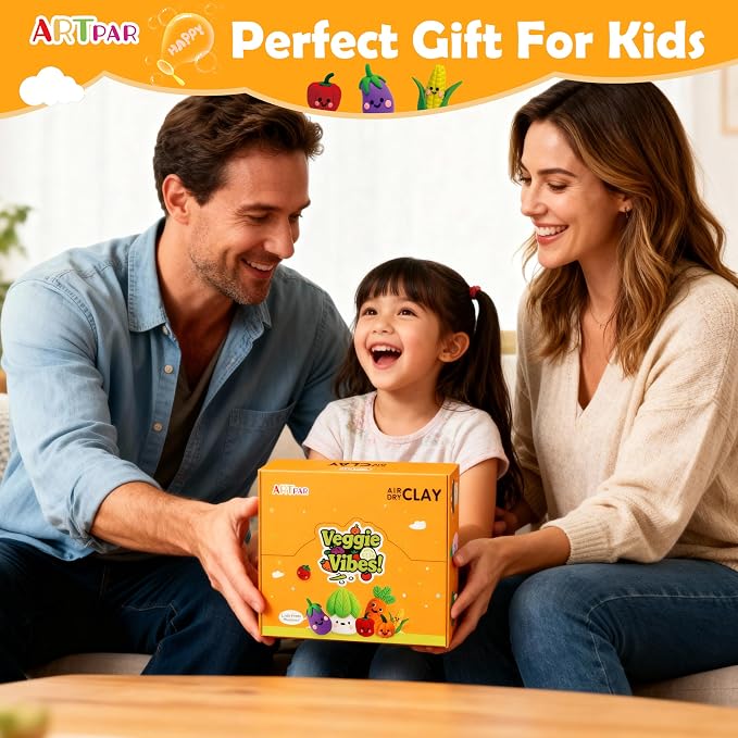 ARTPAR Air Dry Clay Kit for Kids - 12 Vegetable Modeling Magic Clay Set | Soft & Non-Sticky with Tools & Tutorials, DIY Classroom Art Activities,School Crafts & Party Favors Birthday Festive Gifts