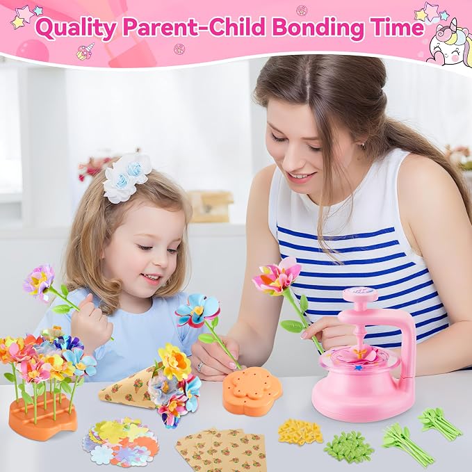 Hamdol Flower Press Toy Accessories for Kids, DIY Fabric Flower Craft Refill Kit, Arts & Crafts Supplies for Flower Bouquet Making, Perfect for Valentine, Easter, Birthday Gift
