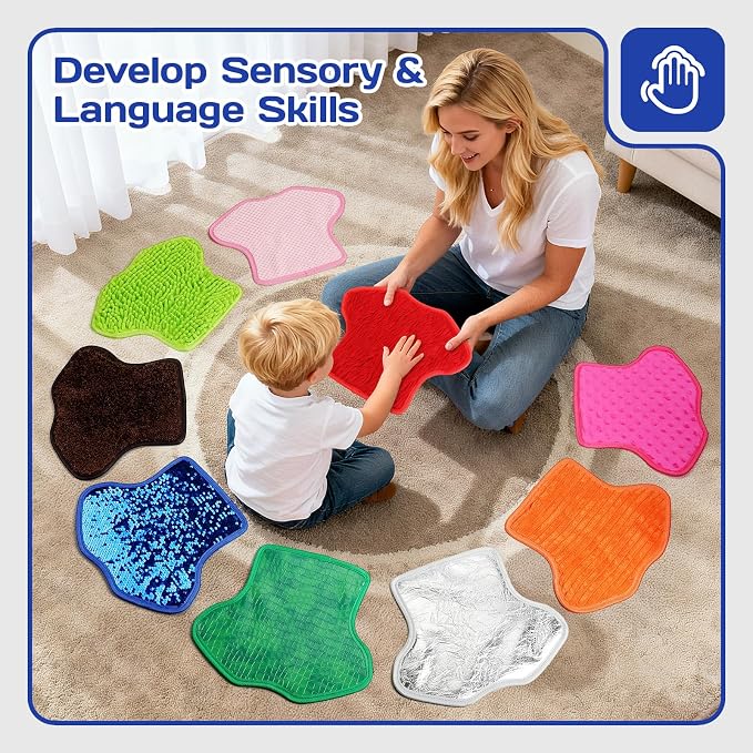 Upgraded Sensory Mats w/Activity Book, Sensory Toys for Kids with Autism (11 x 9 inches), Tactile Wall Panel Montessori Toy, Sensory Room Must Haves for Calming & Focused Learning