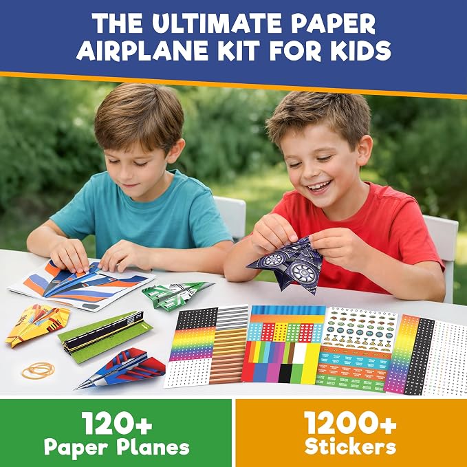 Doctor Jupiter Paper Airplane Book Kit for Kids Ages 4+, Craft Toy | Birthday Gift Ideas for Boys & Girls Ages 4,5,6,7,8,9,10, Origami Kit, STEM Learning Toy, 120+ Planes, 1200+ Stickers