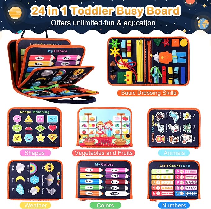 Teefrye Toddlers Busy Board Montessori Toys for Boy Learning Activity Book | Busy Book Travel Toys for Airplane Car, Educational Fine Motor Skills, Birthday Gifts for Boys Toddlers