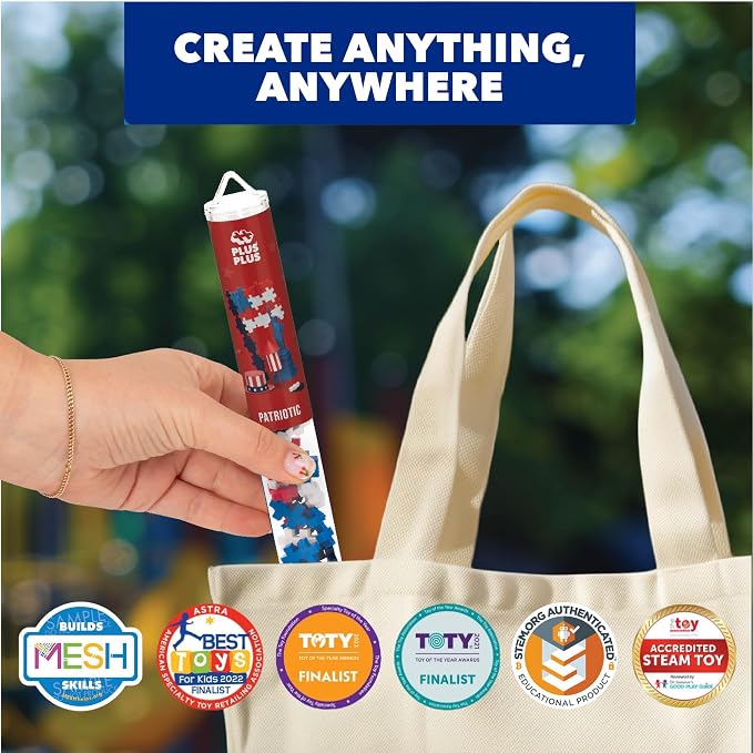 PLUS PLUS Patriotic Mix Tube - Mini Interlocking Building Blocks Set | Roadtrip Essentials for Kids, Sensory Bin Fillers, Math Manipulatives, Classroom Must Haves, Kids Airplane Activities