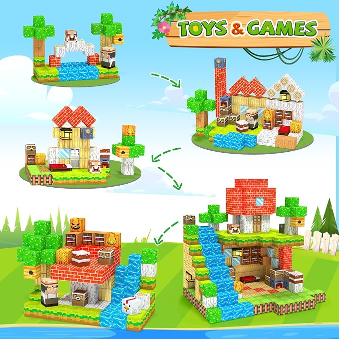 Magnetic Blocks,Birthday Gift Toys for 3 4 5 6 7 8 Year Old Boys & Girls, | Farm Animals, STEM Sensory Magnet Cubes, Montessori Educational Toys