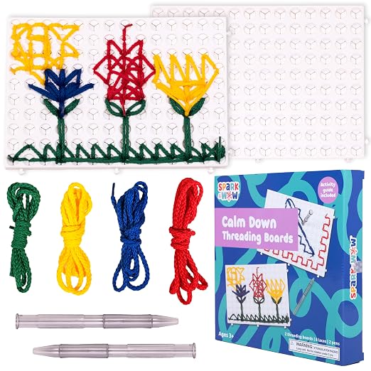 SPARK & WOW Calm Down Threading Boards, Set of 2, Sensory Activity Board | Autism Toys for Play Therapy, ADHD Toys for Sensory Play