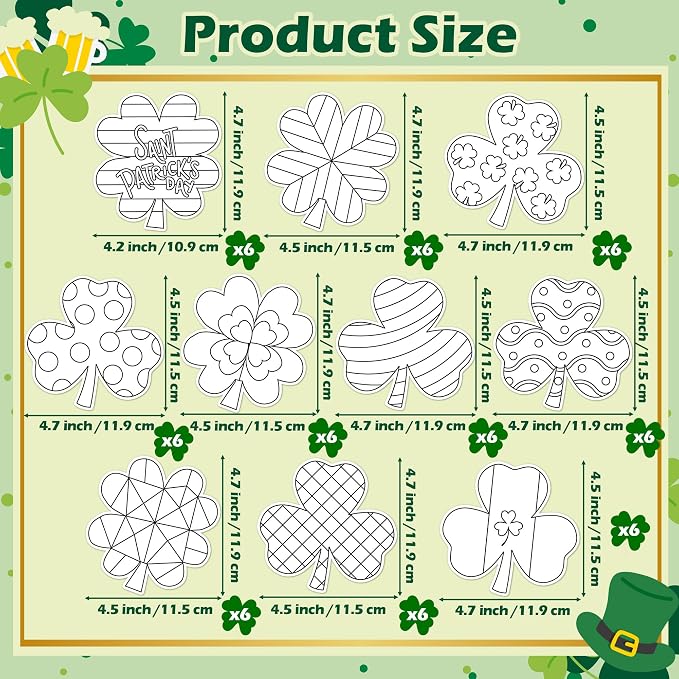 X1zuue 30Pcs St. Patrick's Day Color Your Own Magnets Art Crafts for Kids | Shamrock Blank Coloring Magnets for Holiday Irish Party School DIY Activities Fridge Whiteboard Decor Supplies
