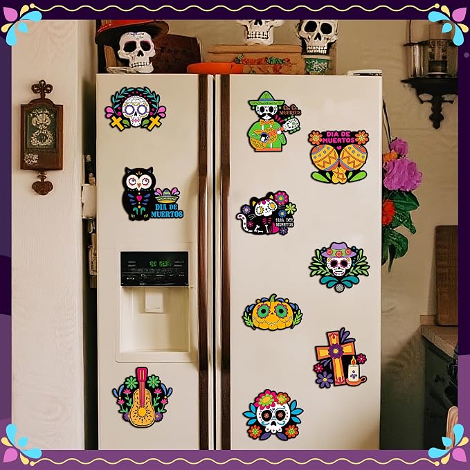 Day of the Dead Coloring Arts Crafts Kit - 30Pcs Mexico Theme Color Your Own Magnets for Kids Mexican Fiesta Blank DIY Coloring Magnets for Party Fridge Refrigerator School Classroom Activities Decor