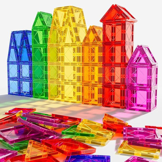 Mruikeny Magnetic Tiles Building Blocks for 3 4 5 6 7 8+ Years Old Boys Girls Colorful Magnet Stacking Toys Birthday Gift for Toddlers STEM Preschool Educational Construction Tiles Set | Colorful Magnet Stacking Toys Birthday Gift for Toddlers STEM Pre...