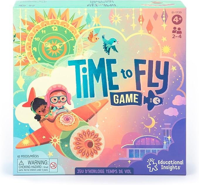 Educational Insights Time to Fly - Preschool Board Games that Teach How To Tell Time, Toy Learning Clock for Kids, Educational Board Games for Kids 4-6, Learn to Read Digital and Analog Clocks