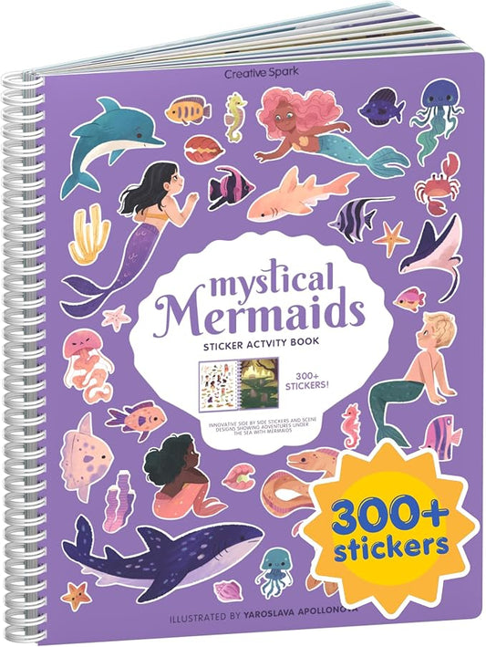 Mystical Mermaids 300+ Kids Sticker Book by Cupkin Toddler Travel Activity Coloring and Sticker Book, Road Trip Essentials, 8 Coloring Pages 8 Side by Side Scenes for Ages 2–8 Years