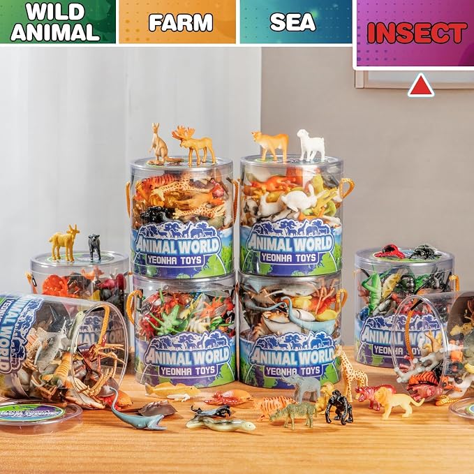 60 Piece Insect Toys with Gift Box, Realistic Plastic Bug Figures | Fake Bug Theme Party Decoration, School Project Sensory Bins, Classroom Reward, Halloween Goody Bag Filler Gift, Cupcake Topp