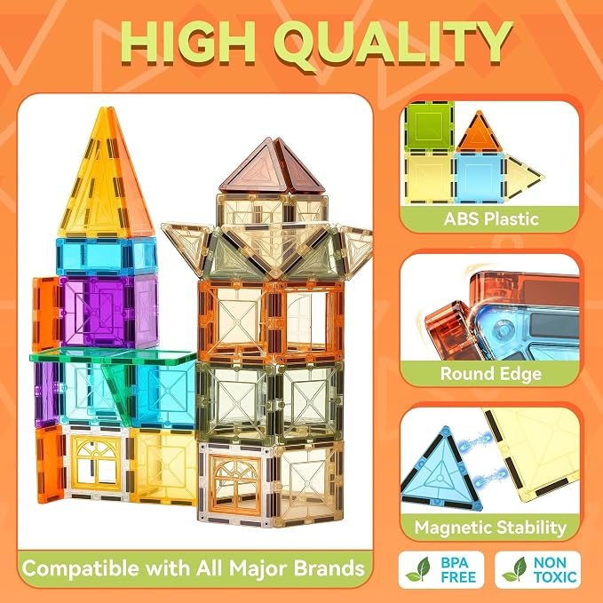 Magnetic Tiles Building Toys with 8 Magnetic Blocks for Kids Ages 3-5 4-8 | STEM Construction Kit, Educational Sensory Magnetic Toys Gifts for Ages 3-5 4-8 Toddler Boys Girls Learning Classroom