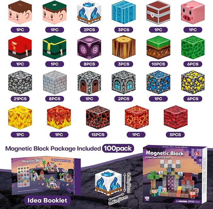 Magnetic Building Blocks, Stacking Magnets,STEM Sensory Toys,Kids Gifts | STEM Learning Blocks,Best Gift for Kids,Safe and Strong Magnetic,Magnet Tiles with Lava Portal World Blocks Toy