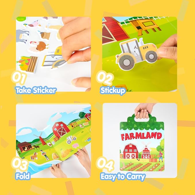 JOYIN Farm Animals Reusable Sticker Book for Toddlers, 3D Sticker Book for Kids 3 4 5, Travel Essentials, Airplane Activity Toys, Crafts Gifts, Birthday Gifts