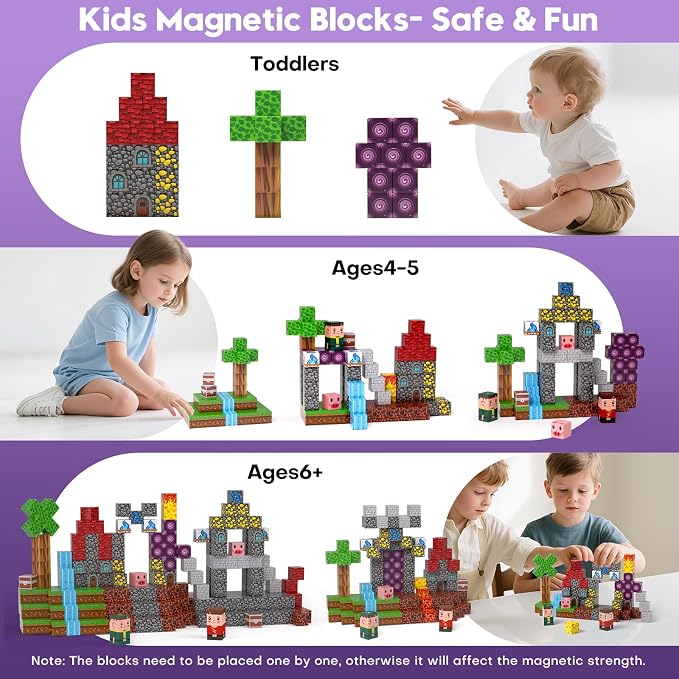 Magnetic Building Blocks, Stacking Magnets,STEM Sensory Toys,Kids Gifts | STEM Learning Blocks,Best Gift for Kids,Safe and Strong Magnetic,Magnet Tiles with Lava Portal World Blocks Toy