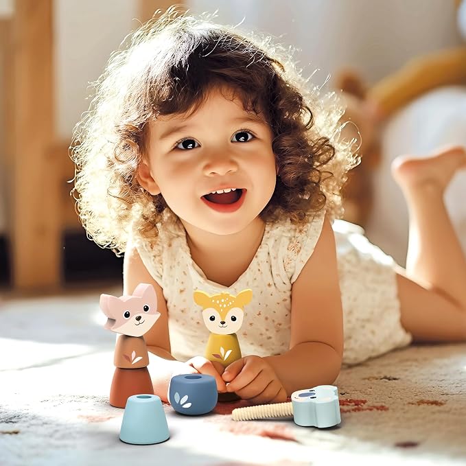 Wooden Screw Toys for Toddlers 24m+ Animal Nuts Bolts Set | animal shapes, screw twist pieces, nuts and bolts for kids, preschool toys, STEM threading problem solving, fine motor, build