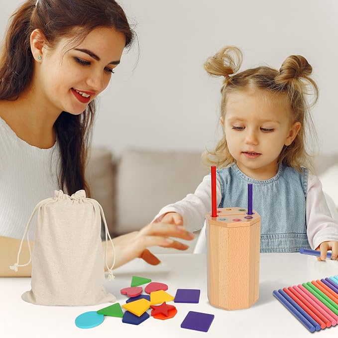 Montessori Toys for 1-3 Year Old: 2 in 1 Wooden Learning Color Sorting Toys for Toddlers Age 1 2 3, Educational Fine Motor Developmental Sensory Matching Game Activities, 12 18 24 Months Kids Boy Girl