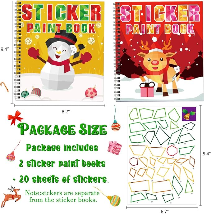 TBEEJ 2PCS Christmas’s Day Crafts for Kids Ages 4-8 Sticker Paint Books Gift Party Create 20 Pictures?Sticker Sheets are Separate?