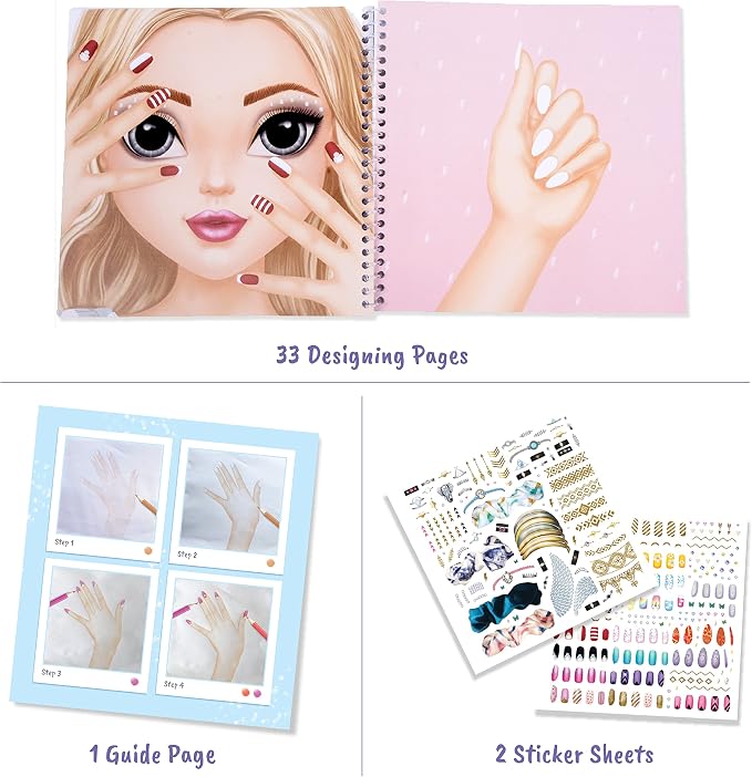 BSCOOL Nail Studio Activity Book for Girls – Creative Kids Gift 2 Pack | Includes nail art sticker design sheets with step-by-step guides. Suitable birthday gift for creative girls ages 5 and up