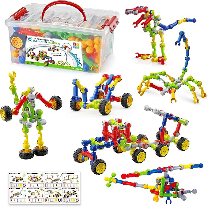 Building Toys for Kids Ages 4-8, STEM Toys for 3 4 5 6 7+ Year Old Boy Gift | 170 Pcs Building Blocks STEM Kits, Classroom Learning Activities with Storage Box, Birthday Gift Boy Toy Age 3-5 4-6 6-8 8-10