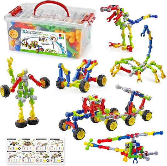 Building Toys for Kids Ages 4-8, STEM Toys for 3 4 5 6 7+ Year Old Boy Gift | 170 Pcs Building Blocks STEM Kits, Classroom Learning Activities with Storage Box, Birthday Gift Boy Toy Age 3-5 4-6 6-8 8-10