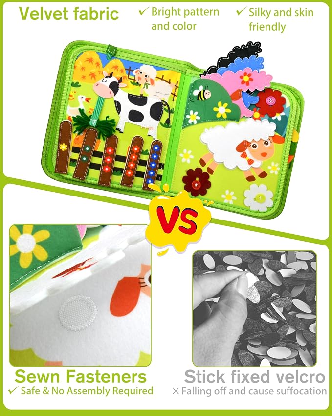 Busy Board for Toddlers 1-3 – Montessori Busy Toys for 1 2 3 Year Old Boys Girls, Preschool Educational Travel Quiet Activity Book with Life Skills, Sorting, Matching, and Cognitive Games