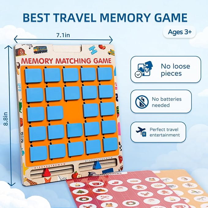 LiKee Wooden Matching Memory Game for Kids Age 3 4 5 6 7 8 Year Old, Travel Toy for Boys Girls, Board Game, Road Trip Essentials for Toddler